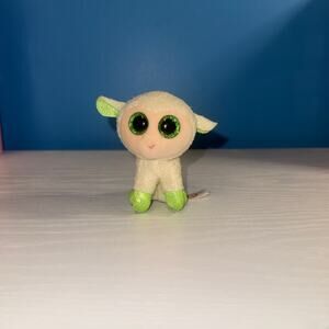 TY Beanie Baby LaLa the Lamb Plush 4” Cream Green Glitter Eyes EUC